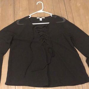 Forever 21 Black Long Sleeve Shirt w lace size M